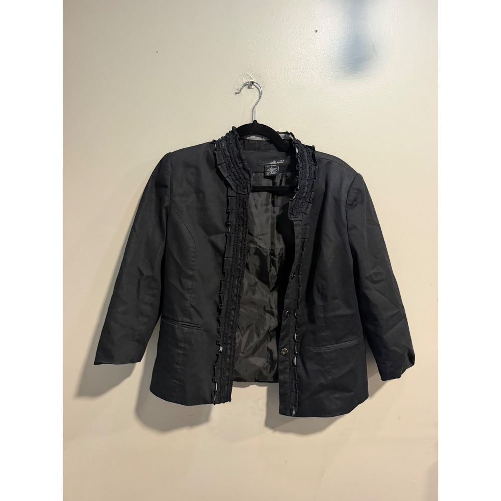 Willi Smith Black Ruffle Trim Blazer Jacket W55475 Size L